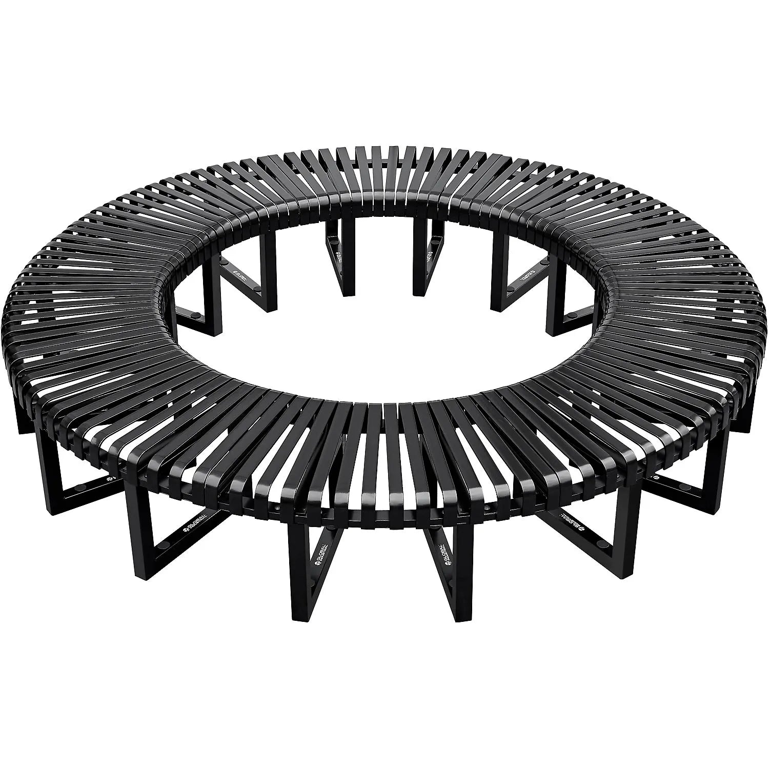 Global Industrial™ Outdoor Curved Bench, Steel Slat, Full Circle, Black