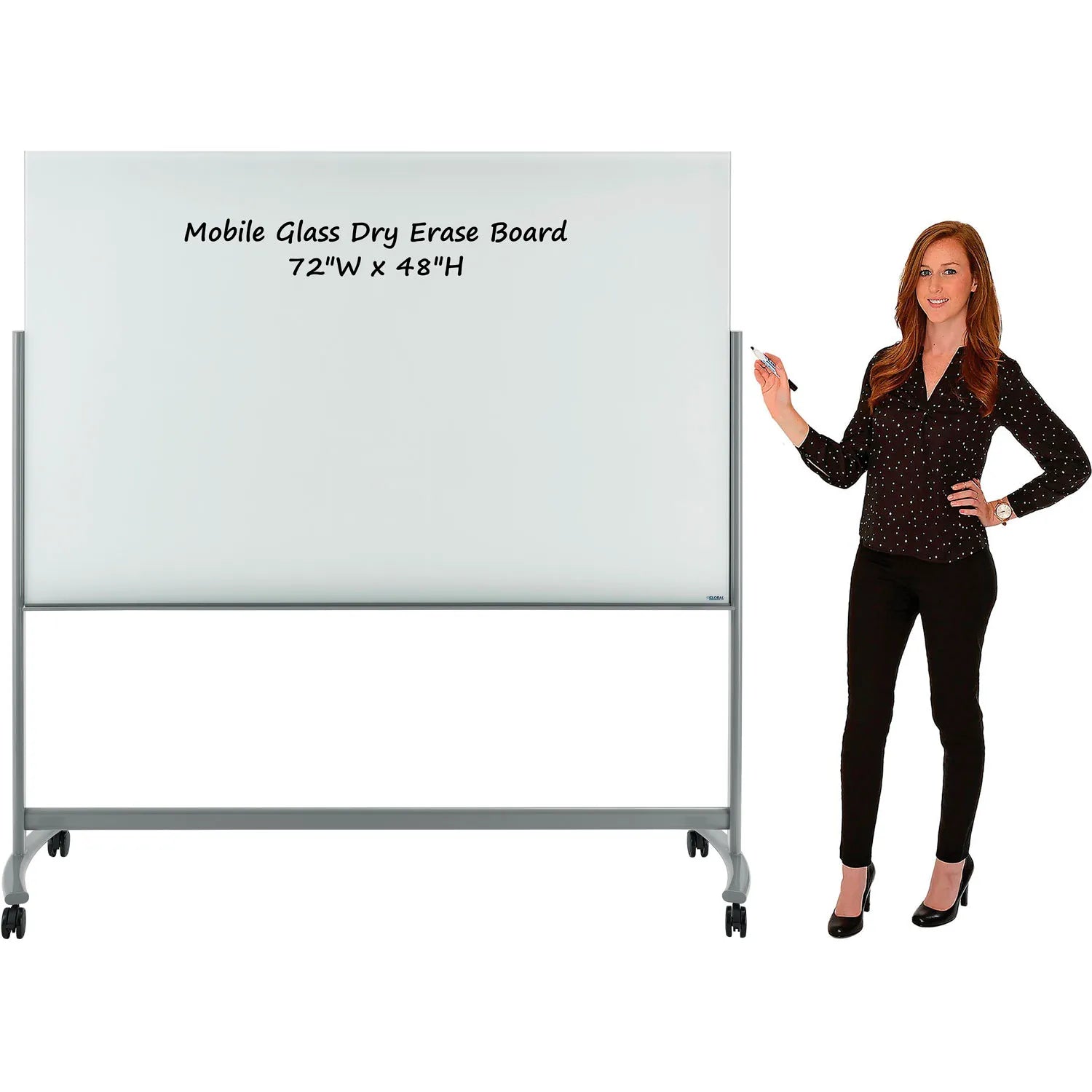 Global Industrial™ Mobile Glass WhiteBoard - 72"W x 48"H