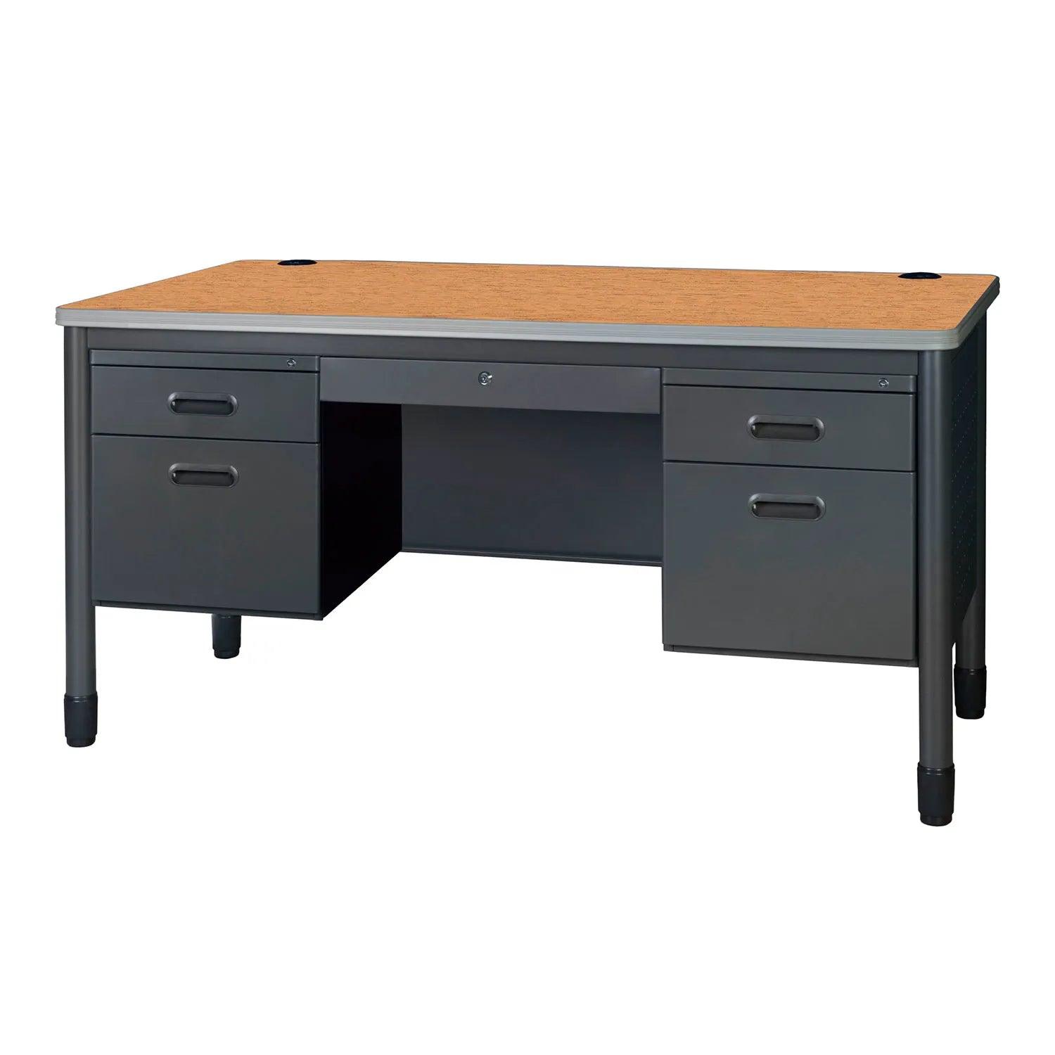 Regency Mesa Double Pedestal Teacher's Office Desk w/ Center Drawer, 60"W x 30"D x 29"H, Medium Oak